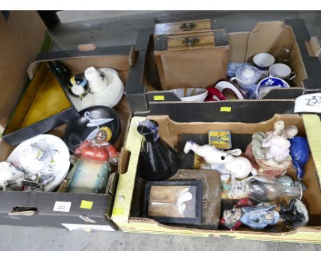 Three boxes of figurines, wall plaques, El Matador Foley bone china, Norman Underhill figure etc