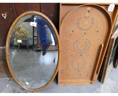 Oval wooden mirror and bagatelle game