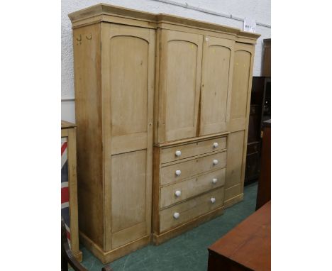 Substantial Victorian pine combination wardrobe, press, drawers