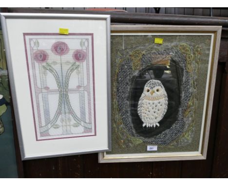 Owl tapestry and floral embroidered picture