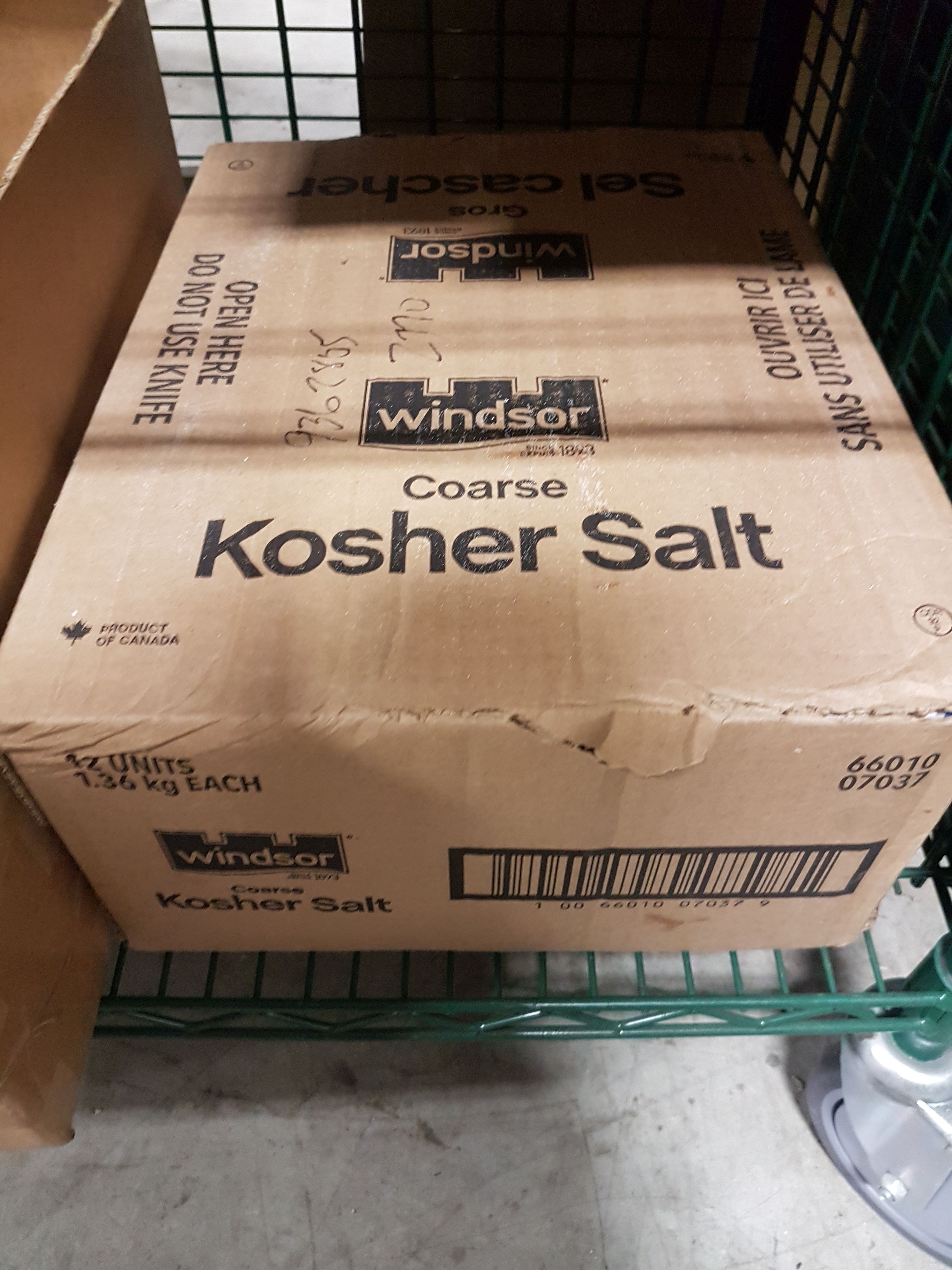 Windsor Coarse Kosher Salt 12 x 1.36 kg Boxes, Notes EC8