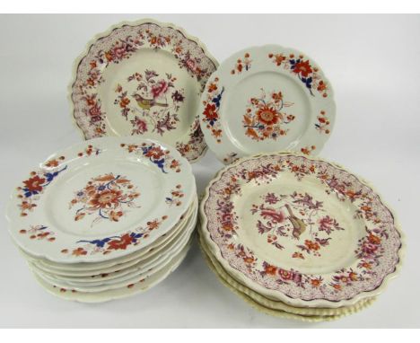 Nine Chamberlain Worcester porcelain dessert plates, Imari decorated with flowers, pair of dinner plates decorated in the Bri