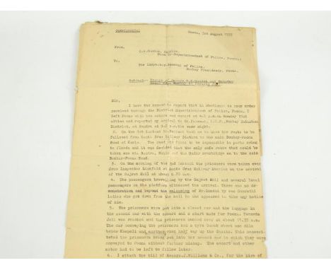 A typed letter relating to The Escort of M K Gandhi and Mahader Desai, from Bombay by Yeravde Jail, from C W Condon, Home by 