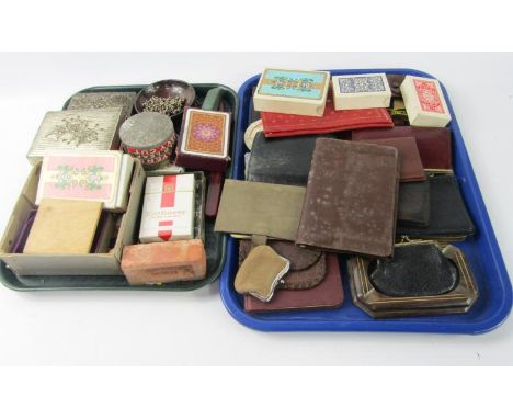 Two Japanese Antimony boxes, playing cards, purses, wallets, costume jewellery and sundries, (quantity).