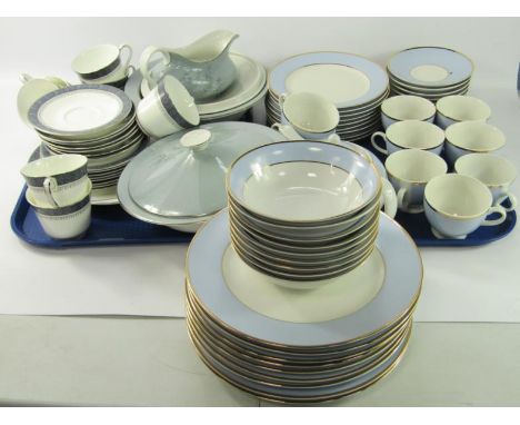 A Royal Doulton porcelain part tea service, decorated in the Sherbrooke pattern, comprising bread plate, seven cups, eight sa