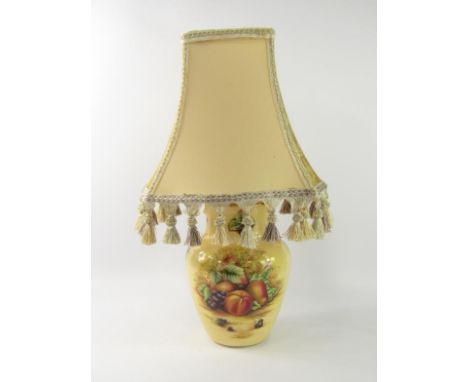 An Aynsley porcelain table lamp, of shouldered tapering form decorated in the Orchard Gold pattern, with shade, 56cm high.