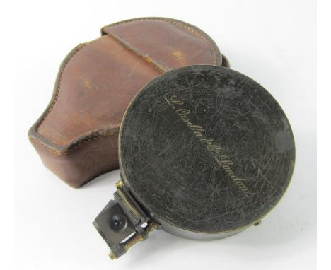 A 19thC brass pocket compass by L Casella & Co, London, in leather case.