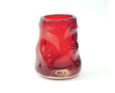 A Whitefriars ruby red knobbly glass vase, 13cm high.
