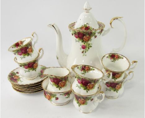 A Royal Albert porcelain part coffee service, decorated in the Old Country Roses pattern, comprising coffee pot, cream jug, s