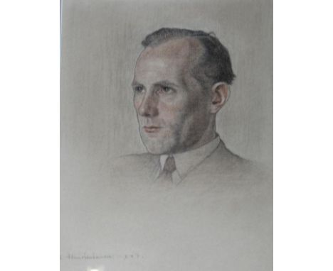 R Hirschenhauser (1882-1938). Head and shoulders portrait of a gentleman, pastel and charcoal, signed, dated 1943, 30cm x 22.