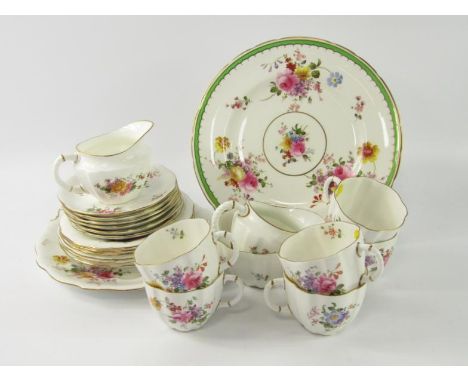 A Royal Crown Derby porcelain part tea service, decorated in the Derby Posies pattern, comprising bread plate, two cream jugs