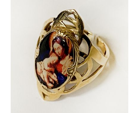 14 CARAT GOLD RELIGIOUS RING - SIZE R - 5.3 GRAMS APPROX