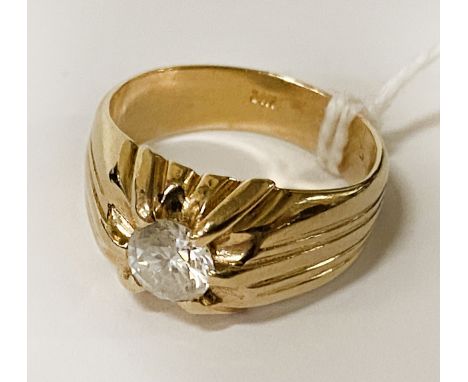 14CT GOLD SINGLE DIAMOND RING 0.75 CT STONE APPROX - SIZE N-O - 8.5 GRAMS APPROX