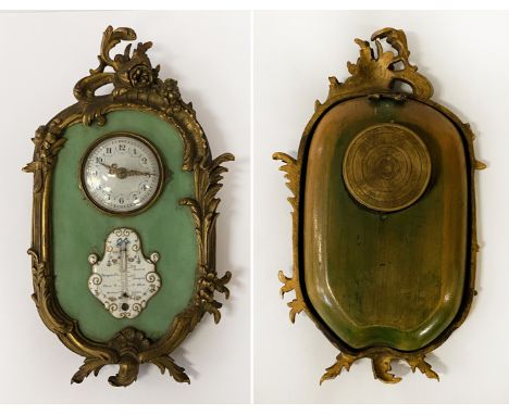 FRENCH BRASS - ENAMELLED CLOCK BAROMETER ROCOCO STYLE A/F - 23.5 CMS (H) APPROX