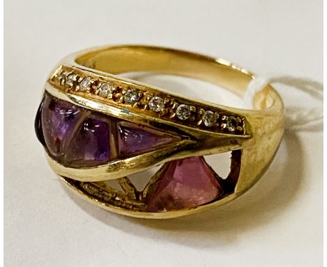 18 CARAT GOLD DIAMOND &amp; GEMSTONE RING - APPROX TOTAL 8 GRAMS - SIZE Q - A/F