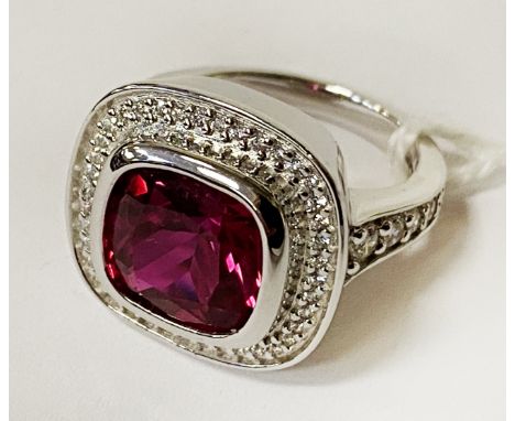 925 SILVER &amp; RED GEMSTONE RING - SIZE K