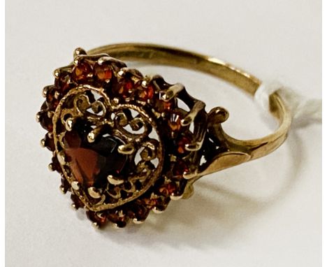 GOLD &amp; GARNET HEART RING - SIZE M