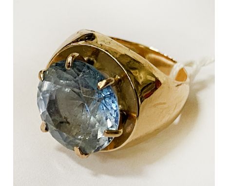 GOLD &amp; AQUAMARINE RING - SIZE N