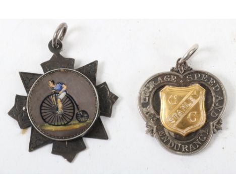 Two 19th century silver motor cycling club medals, one charming medal with penny farthing enamel to hinged opening front for 