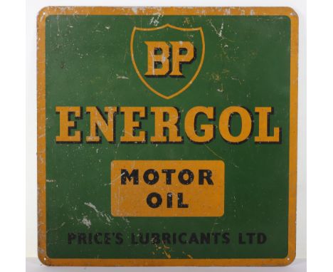 BP Energol Motor Oil painted sign, ‘BP Energol Motor Oil Price’s Lubricants Ltd, 61cmWx61cmH Note: No in house shipping avail