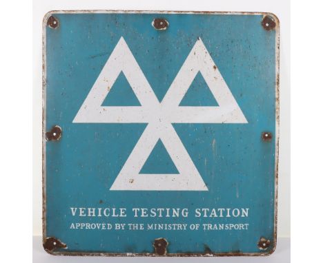 Vehicle Testing Station enamel sign, ‘Vehicle Testing Station Approved By The Ministry of Transport’, 61cmWx63cmH
