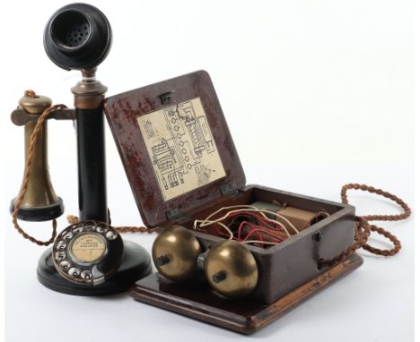 An early 20th century candlestick telephone No 15 (Mark 234), bakelite and brass, with bell box, 32cmH