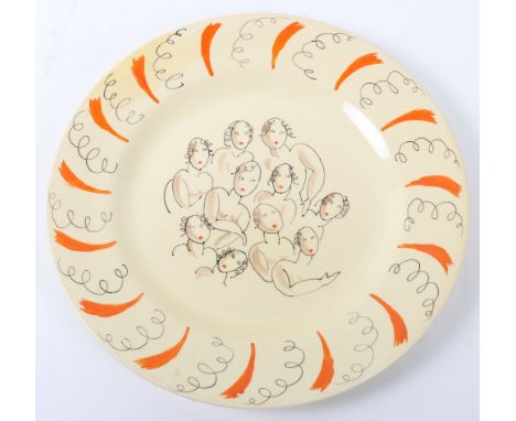 Clarice Cliff for Wilkinson Bizarre pattern plate by Laura Knight, 10in