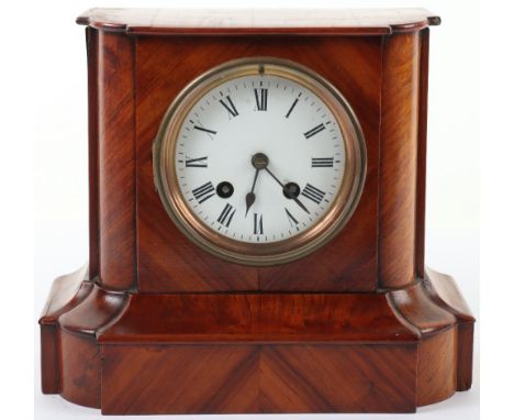 A 19th century mahogany mantle clock enamel dial with Roman numerals, eight day movement, on plinth base, 25cmWx22cmH