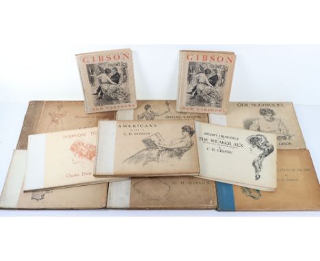 A selection of Charles Dana Gibson illustration books, including Drawings, Everday People, Eighty Drawings Including The Weak