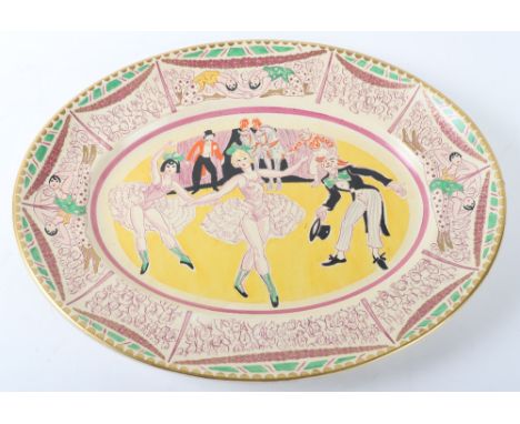 A Clarice Cliff for Wilkinson Bizarre Circus pattern serving meat platter by Laura Knight, 42.5cmWx34cmD, from the Harrods ex
