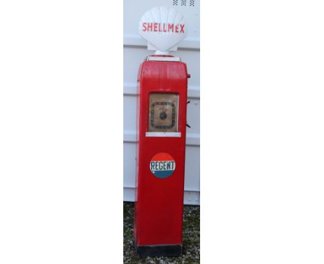 A vintage petrol pump for Regent, with a reproduction Shellmex glass globe, manufactured by Avery Hardoll Ltd, no. 87232, 176