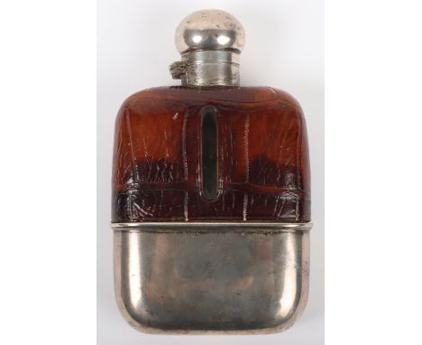 A late Victorian silver and leather hip flask, William Hutton &amp; Son, London 1900, 11cmH,