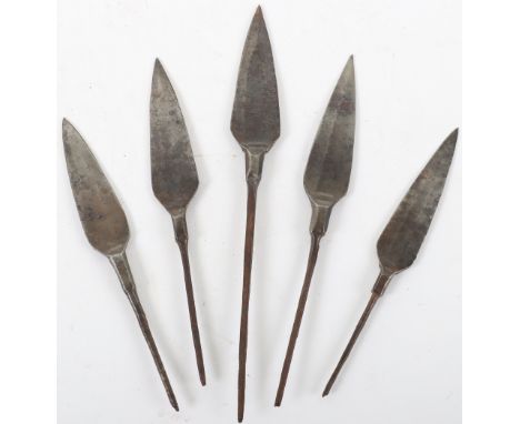 Five Roman iron arrow heads, longest 16cm, (5)