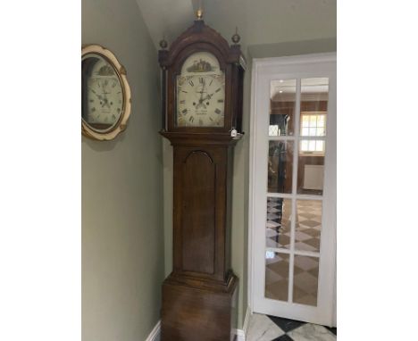 A 19th century mahogany longcase clock, George Suggate, Halesworth, arch hood, moulded arched door, Roman numerals, subsidiar