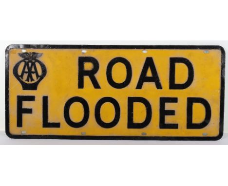 AA Road Flooded enamel sign, reflective paint, the reverse hand painted ‘Test Your Brakes’, 70cmWx30.5cmH Note: No in house s