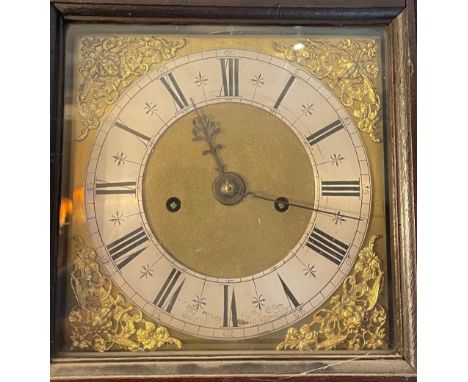 A rare early 18th century four pillar longcase clock,, brass and silvered dial signed Edmund Massey London, needs work, 10in 