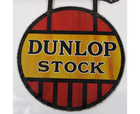 Dunlop Stock enamel double sided sign, with cast iron hanging bracket, sign 61cmDian, bracket 76cmW Note: No in house shippin