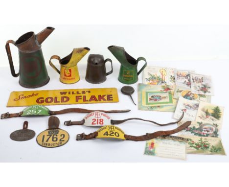 A selection of Market Porter enamel arm badges, with two Conductor badges, with four oil cans including Castrol, Shell, and a