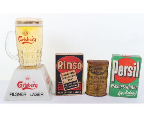 A vintage pack of Ronso and Persil, with A Carlsberg Pilsner Lager advertising light, and a pack of Romac tyre repair, (4)