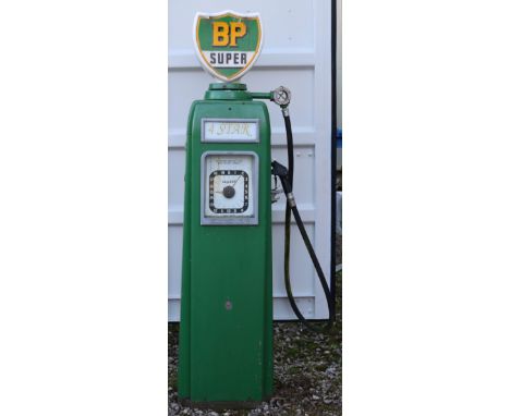 A vintage petrol pump for BP, 4 Star, with a reproduction BP Super glass globe, no. 104307, 175cmH to bottom of light Note: N