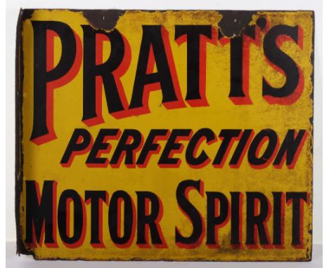 Pratts Perfection Motor Spirit enamel double sided sign, 51cmHx46cmW Note: No in house shipping available for this lot