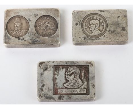 Three Chinese silver ingots, 20th century, each 31g, (3)