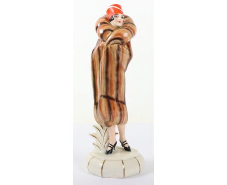 An Art Deco Goebel figurine of a lady in fur coat, 1935-1941, 29cm