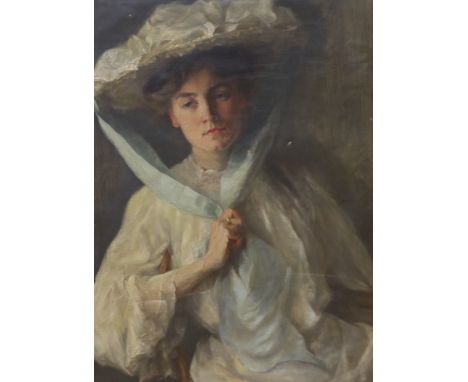 English School c.1910, oil on canvas, Portrait of a lady wearing a white bonnet, 69 x 51cm, unframed
Condition:&nbsp;Some dam