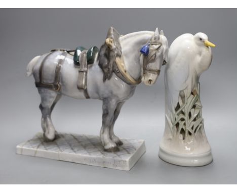 A Royal Copenhagen ceramic model of a shire horse, signed and dated and a similar crane, both restored
Condition:&nbsp;Horse 