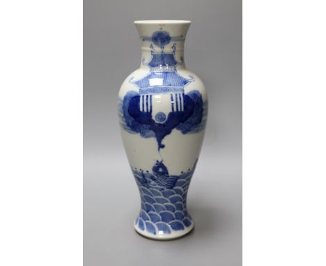 A Chines seascape vase in underglaze blue, 29cm tall
