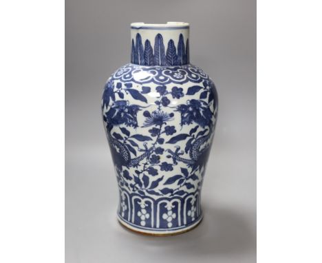A 19th century Chinese blue and white ‘dragon’ jar, 33cm (a.f.)