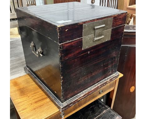 A Chinese lacquered trunk,  width 55cm, depth 54cm, height 54cm