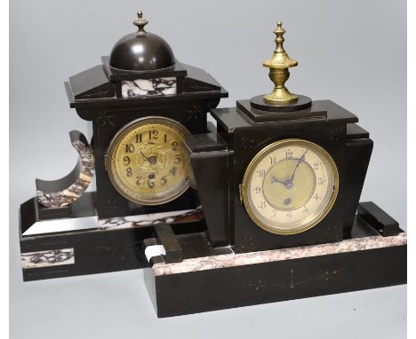 A ornamental Victorian and marble slate clock together with an Art Deco style mantle clock, tallest 35cm