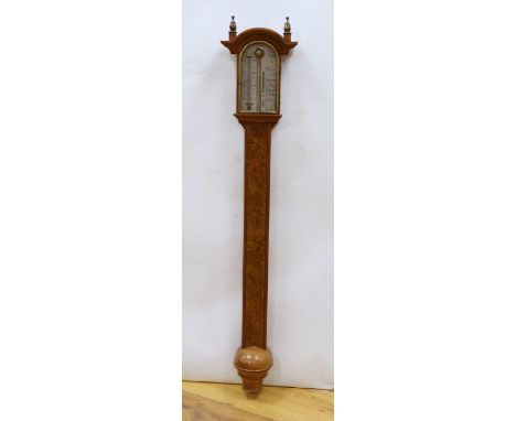 A Comitti &amp; Son limited edition burr walnut and mahogany barometer, copy of a stick barometer by John Cuff, 100cm